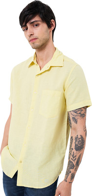 Spykar Men Solid Casual Yellow Shirt