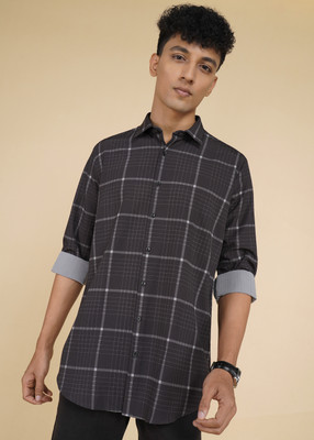 VAN HEUSEN Men Checkered Formal Black Shirt