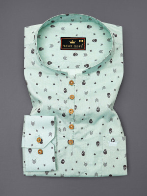 HOC Men Printed Casual Light Green, Black, Grey Shirt