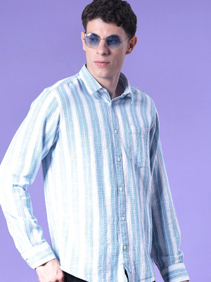 V-MART Men Striped Casual Blue Shirt