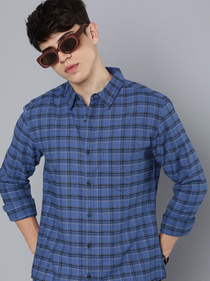 R.Code by The Roadster Life Co. Men Checkered Casual Blue Shirt