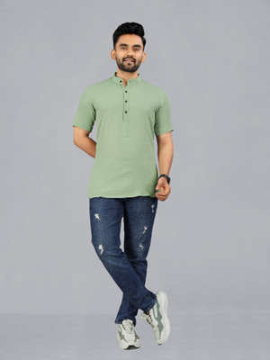 ROMENTIC Men Solid Casual Light Green Shirt