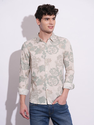 BEING HUMAN Men Floral Print Casual Grey Shirt