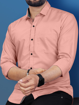VeBNoR Men Solid Casual Pink Shirt