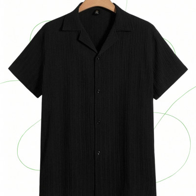 Looksky Men Self Design Casual Black Shirt