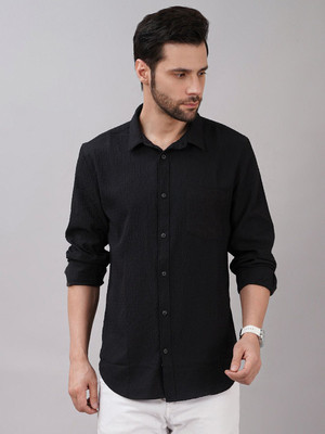 Sand Dunes Men Solid Casual Black Shirt