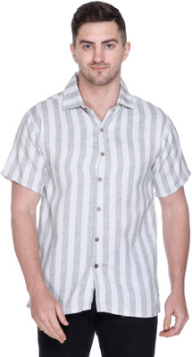 Luxe London Men Striped Casual Grey, White Shirt