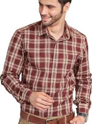 BWOLVES Men Checkered Formal Beige, Maroon Shirt