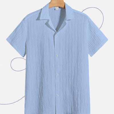 A DEEMOON TREND Men Self Design, Solid Casual Light Blue Shirt