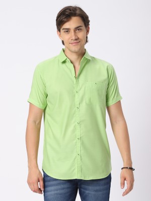 N AND J Men Solid Casual Light Green Shirt