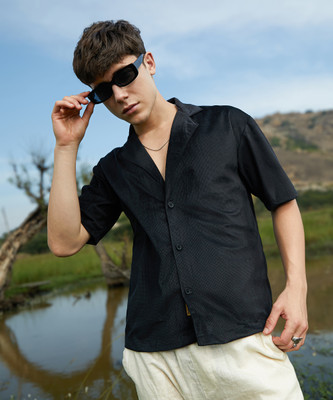 CAMPUS SUTRA Men Self Design Casual Black Shirt
