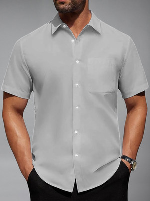 BHUVIKOO Men Solid Casual Grey Shirt