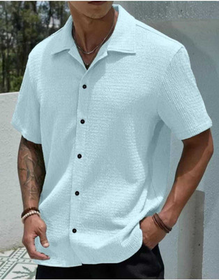 USIGO Men Solid Casual Light Blue Shirt