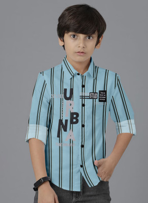 STUD APPARELS Boys Printed Casual Blue, Black Shirt