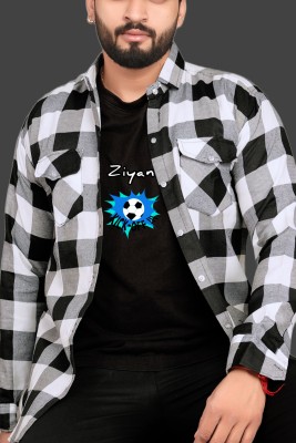 Ziyan tex Men Checkered Casual Black Shirt