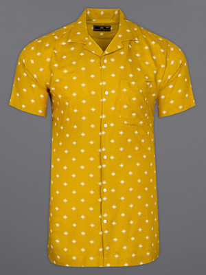 french crown Men Printed Casual Yellow Shirt