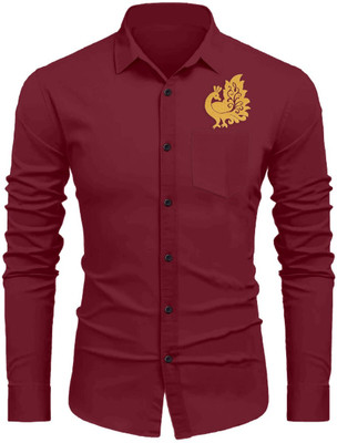 Sanskruti Men Embroidered Casual Maroon Shirt