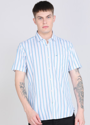 PETER ENGLAND Men Striped Casual White, Blue Shirt