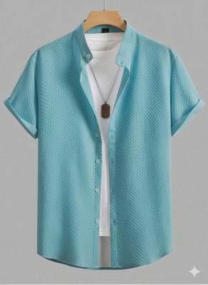 VDTREND Men Self Design Casual Light Blue Shirt