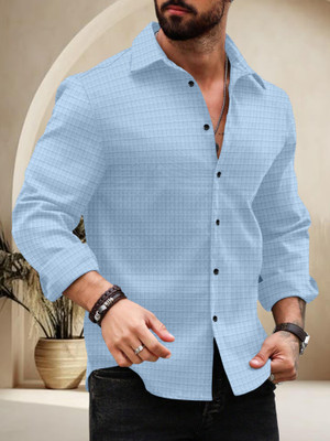 fabzy Men Self Design Casual Blue Shirt
