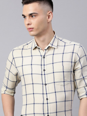5TH ANFOLD Men Checkered Casual Yellow Shirt