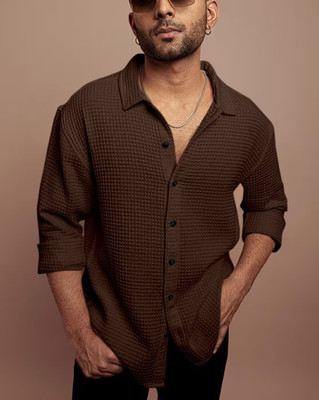 Yanthi Men Self Design Casual Brown Shirt