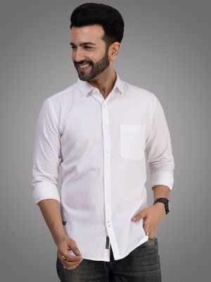 D Finish Men Solid Casual White Shirt