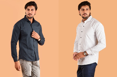 SOLVYN Men Striped Casual Multicolor Shirt(Pack of 2)