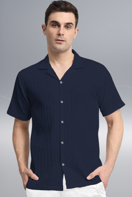 A DEEMOON TREND Men Solid Casual Dark Blue Shirt