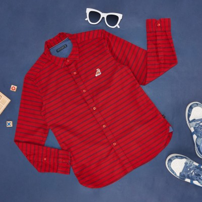 Pantaloons Junior Boys Striped Casual Red Shirt