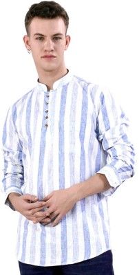 french crown Men Striped Formal Blue, White Shirt