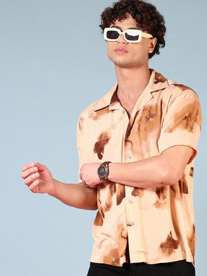 V-MART Men Printed Casual Brown, Beige Shirt