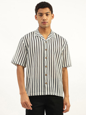 United Colors of Benetton Men Striped Casual White Shirt