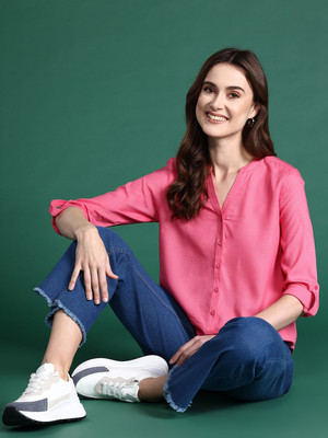 Dressberry Women Solid Casual Pink Shirt