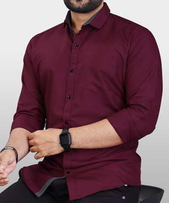 VeBNoR Men Solid Casual Maroon Shirt