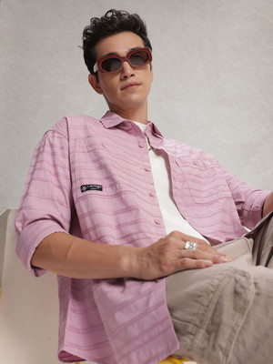 WROGN Men Self Design Casual Pink Shirt