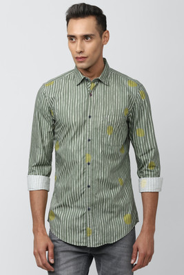 PETER ENGLAND Men Striped Casual Green Shirt