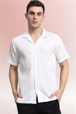 A Dearise Trend Men Striped, Self Design, Solid Casual White Shirt