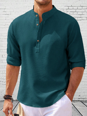 EyeBogler Men Self Design Casual Light Blue Shirt