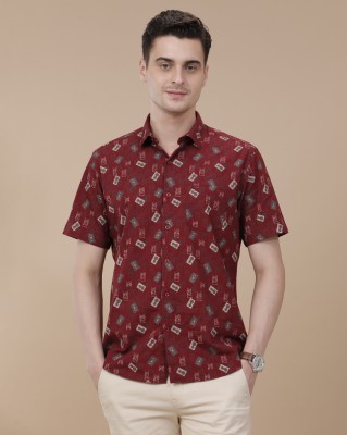 CAVALLO BY LINEN CLUB Men Printed Casual Maroon Shirt