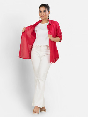 Crazy Needle Women Solid Casual Pink Shirt