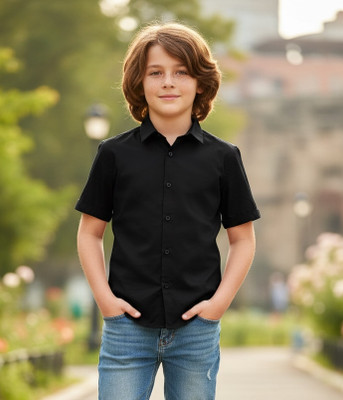 ESTHERCHARM Boys Solid Casual Black Shirt
