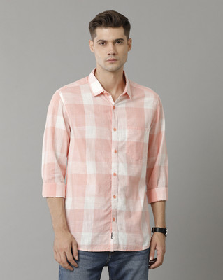 VOI JEANS Men Checkered Casual Pink Shirt