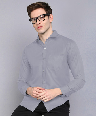 HASINI Fashion Men Solid Formal Grey Shirt