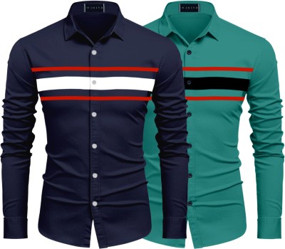 ROYAL SCOUT Men Solid Casual Dark Blue, Light Green Shirt(Pack of 2)