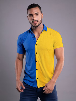Blisstone Men Solid Casual Blue, Yellow Shirt
