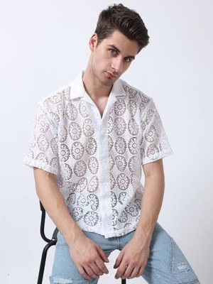 Solbiza Men Self Design Casual White Shirt