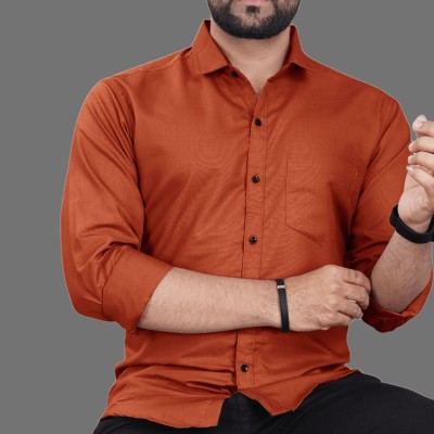 CLOSWIF Men Solid Casual Orange Shirt