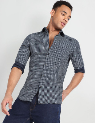 FLYING MACHINE Men Printed Casual Blue Shirt