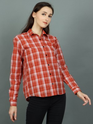 Rising Generations Women Checkered Casual Orange Shirt